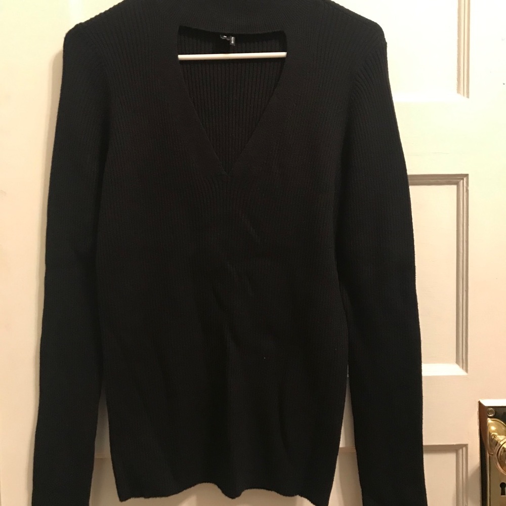 Paige black mock neck ribbed sweater